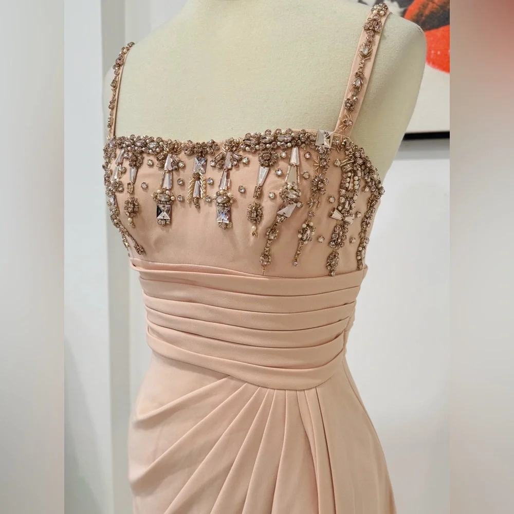 ZUHAIR MURAD Crystal-embellished draped cady gown Cream Maxi Dress